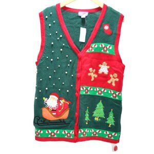 VTG Laura Scott Ugly Christmas Sweater Vest Womens L NWT Holiday Grannycore